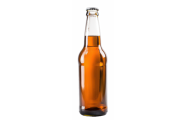 Glass bottle of beer without background, transparent and isolated concept, created with Generative AI