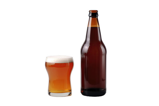 Glass mug of beer with bottle without background, transparent and isolated concept, created with Generative AI