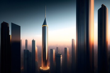 Rendering of UFO Above the City. Generative AI. 