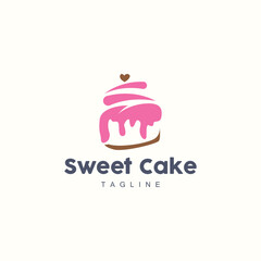 Sweet Cake Logo Design, Birthday Bread Vector, Simple Design Bakery Icon Template Illustration