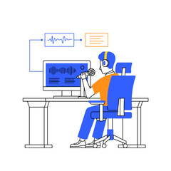 man sit working on desk for speech audio recognition translation to text artificial technology duo tone illustration