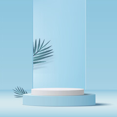 3d blue color podium and minimal blue color wall scene. Vector