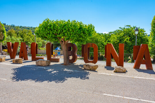 Vallbona tourist sign at Vallbona de les Monges in Spain