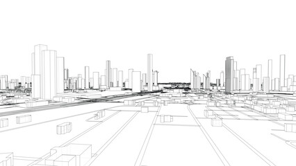 Outline city concept vector. Wire-frame style