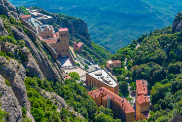 Panorama view of Santa Maria de Montserrat abbey in Spain