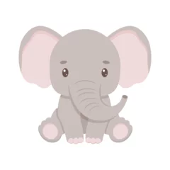 Foto op Canvas Cute elephant in cartoon style. Vector baby animal isolated on white. © Elena