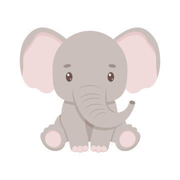Cute elephant in cartoon style. Vector baby animal isolated on white.