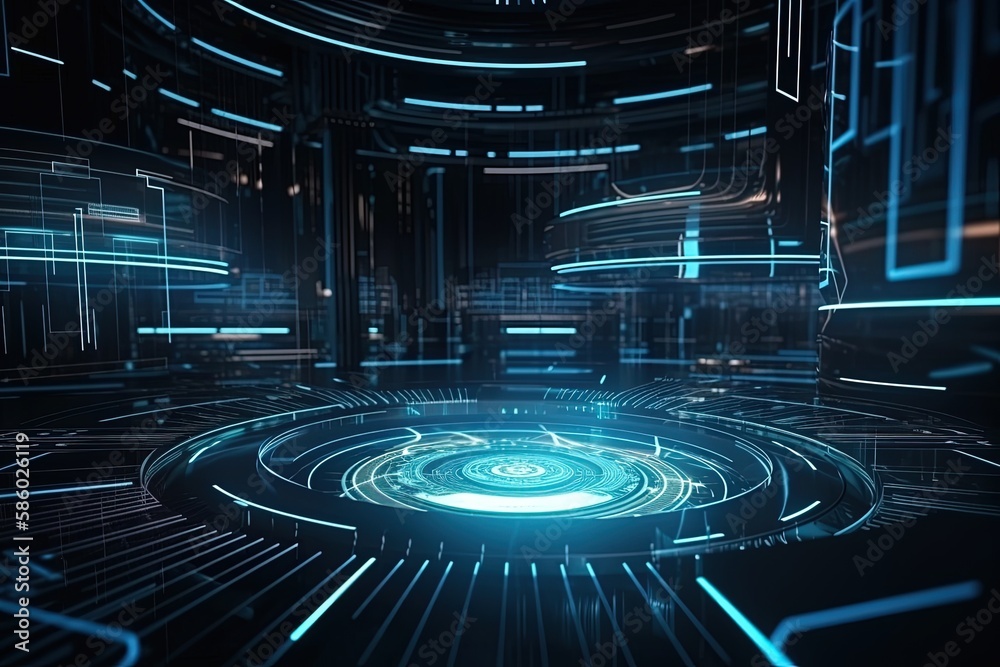 Poster futuristic circular abstract background created with generative ai technology