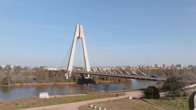 Static Shot Of Alamillo Suspended Bridge In Seville,  Badajoz, Extremadura, Spain