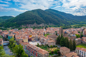 Aerial view of the Monastery of Santa Maria de Ripoll in Spain
