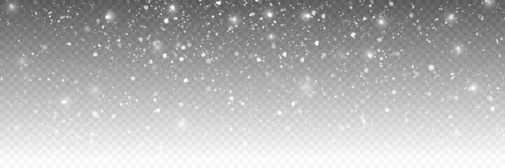Snowfall isolated on transparent background.  Magic snowfall winter effect. Vector falling snow template