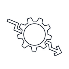 Gear and graph down.Recession. Economic downturn.Vector linear icon isolated on white background