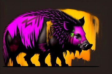 Rendering of "Punk Boar: Rebel With Tusks". Generative AI. 