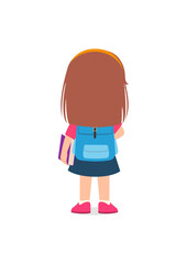 little kid go to school alone and feel happy, back view