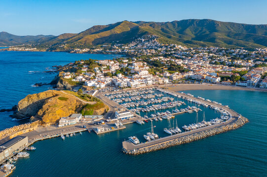 Panorama of marina at Llanca in Spain