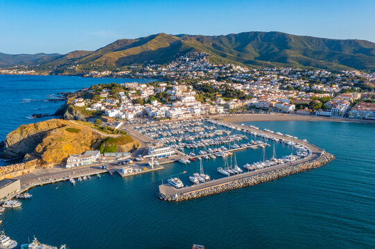 Panorama of marina at Llanca in Spain