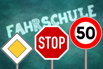 Verkehrsschilder und Fahrschule