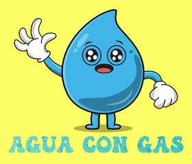 agua con gas, Translation from Spanish-soda water, water character illustration