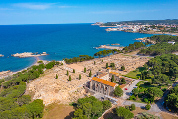 Panorama view of roman ruins of ancient site Empuries in Catalunya, Spain