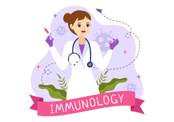 Immunology Illustration with People Immune Protection System Helping to Get Rid of Infections and Harmful Bacteria in Cartoon Hand Drawn Templates