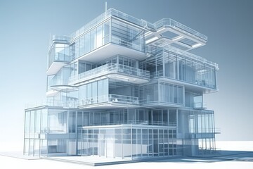 skyscraper with a modern design and many glass windows created with Generative AI technology