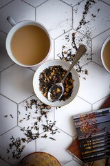 cup of tea and loose tea leaves