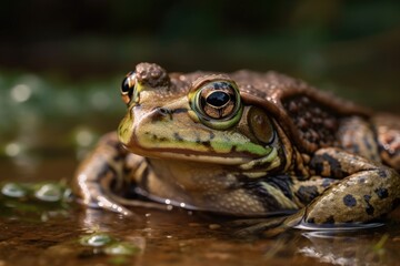 green frog perched on a water puddle created with Generative AI technology