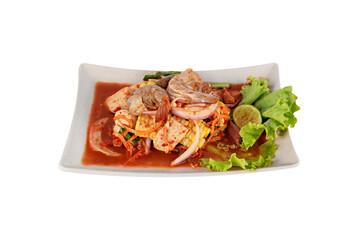 spicy meat and seafood salad