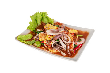 spicy meat and seafood salad