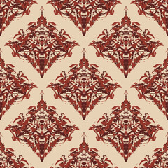 Ethnic Damask Pattern red tone on beige background.  Design for fabric, carpet, tile, background and wallpaper