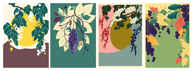 1. Celebrate the autumn wine festival with this set of backgrounds featuring grapevine frames and colorful psychedelic art, perfect for creating posters and cards.
2. Get creative with this collection