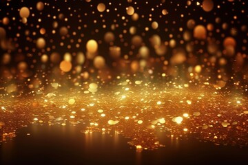 Fototapeta na wymiar Illustration of glittering gold lights against a dark background created with Generative AI technology
