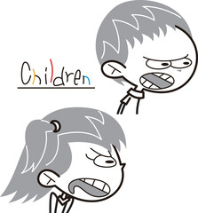 不機嫌そうな表情で何か喋っている男の子と女の子