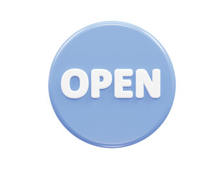 A blue circle with the word open on it