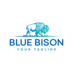 Bison Logo Template Hand Drawn Engraving Illustration and Vector Stock