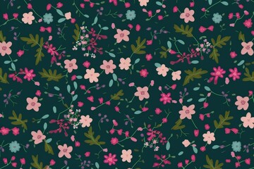 Flowers and leaves seamless pattern background