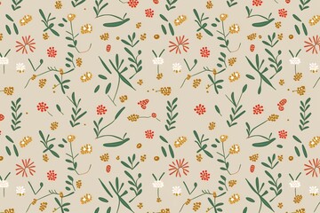Flowers and leaves seamless pattern background