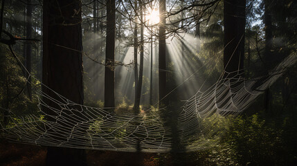 spider web in the morning dew generative ai
