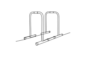 Single one-line drawing an adjustable dip bar to build body strength. fitness tools concept. Continuous line drawing design graphic vector illustration.