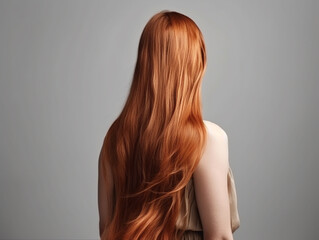 Woman with long and shiny hair on isolated background. back view. Generative AI