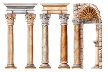 Illustration of Four Different Types of Classical Columns in Architecture created with Generative AI technology - obrazy, fototapety, plakaty
