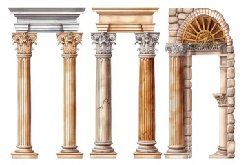 Fotobehang Illustration of Four Different Types of Classical Columns in Architecture created with Generative AI technology © AkuAku