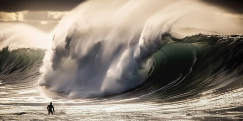 surfing, big wave front view Generative AI