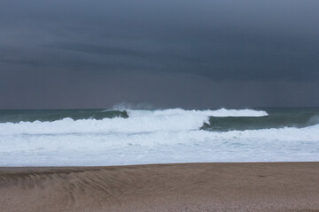 Big storm waves of Mediterranean sea on Alanya beach Turkey coast