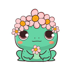 Cute baby frog in cartoon style. Vector illustration.