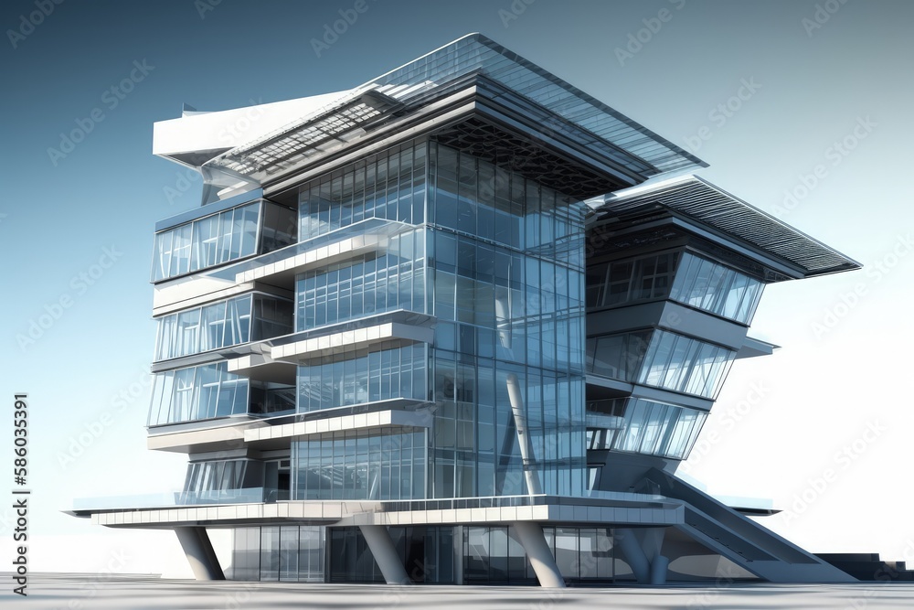 Wall mural skyscraper with a modern architectural design and a glass facade created with generative ai technolo