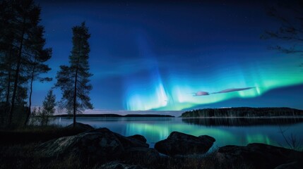 Naklejka na ściany i meble Northern lights in the sky of Sweden. Aurora borealis. Generative AI