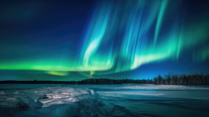 Naklejka premium Northern lights in the sky of Russia. Aurora borealis. Generative AI