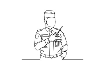 Continuous one-line drawing airport officials are doing an official report. Airport activity concept. Single line drawing design graphic vector illustration