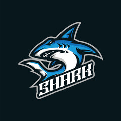 Shark mascot logo design with modern illustration concept style for badge, emblem and t shirt printing. Angry shark illustration for sport and esport team.